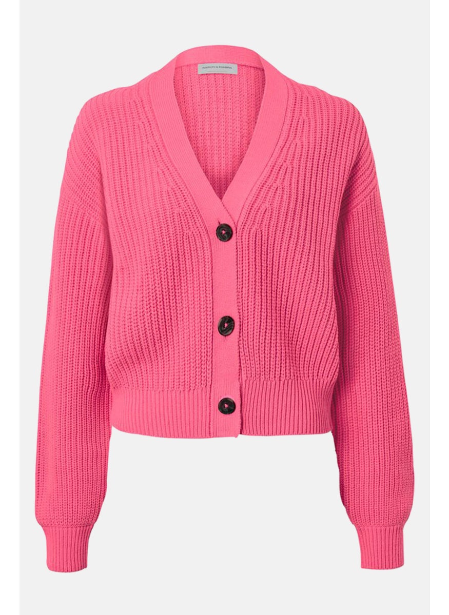 Women Button Front Knitted Cardigan, Pink