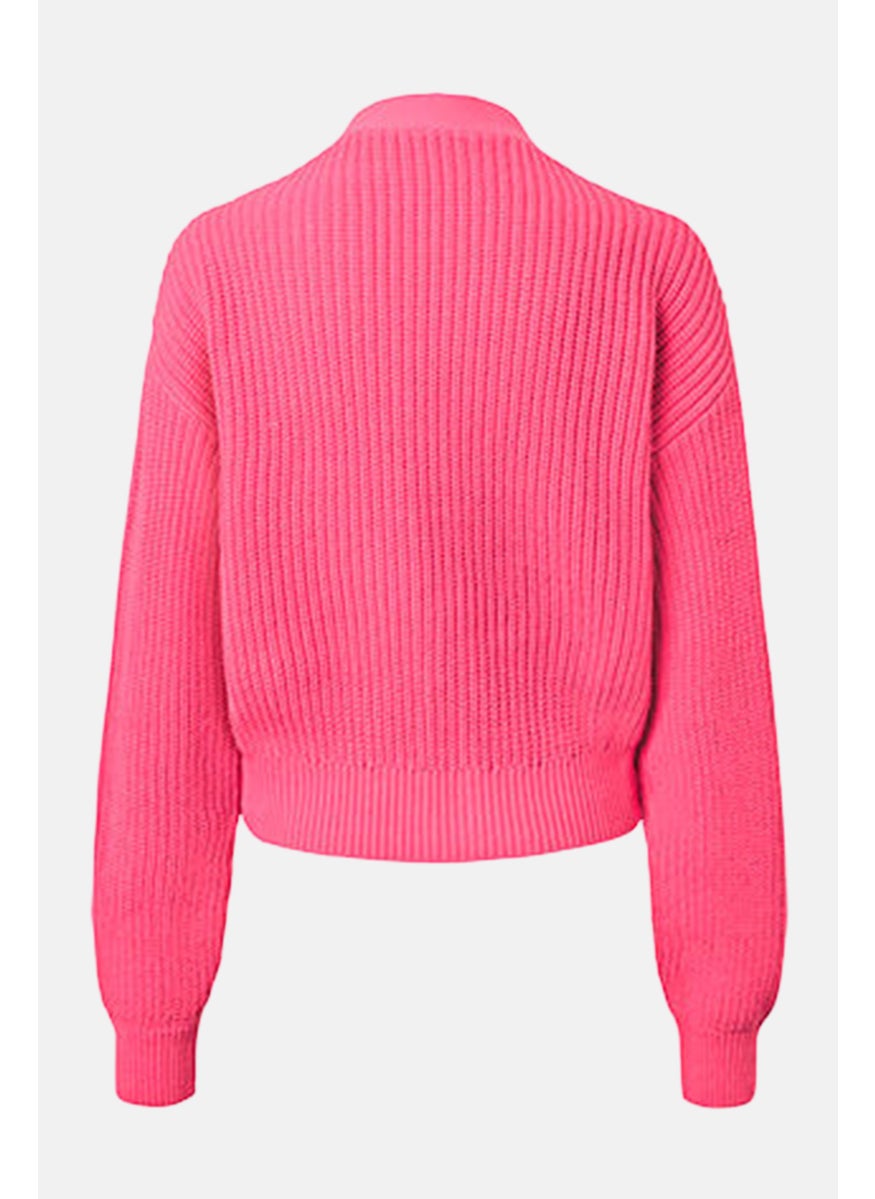 Women Button Front Knitted Cardigan, Pink