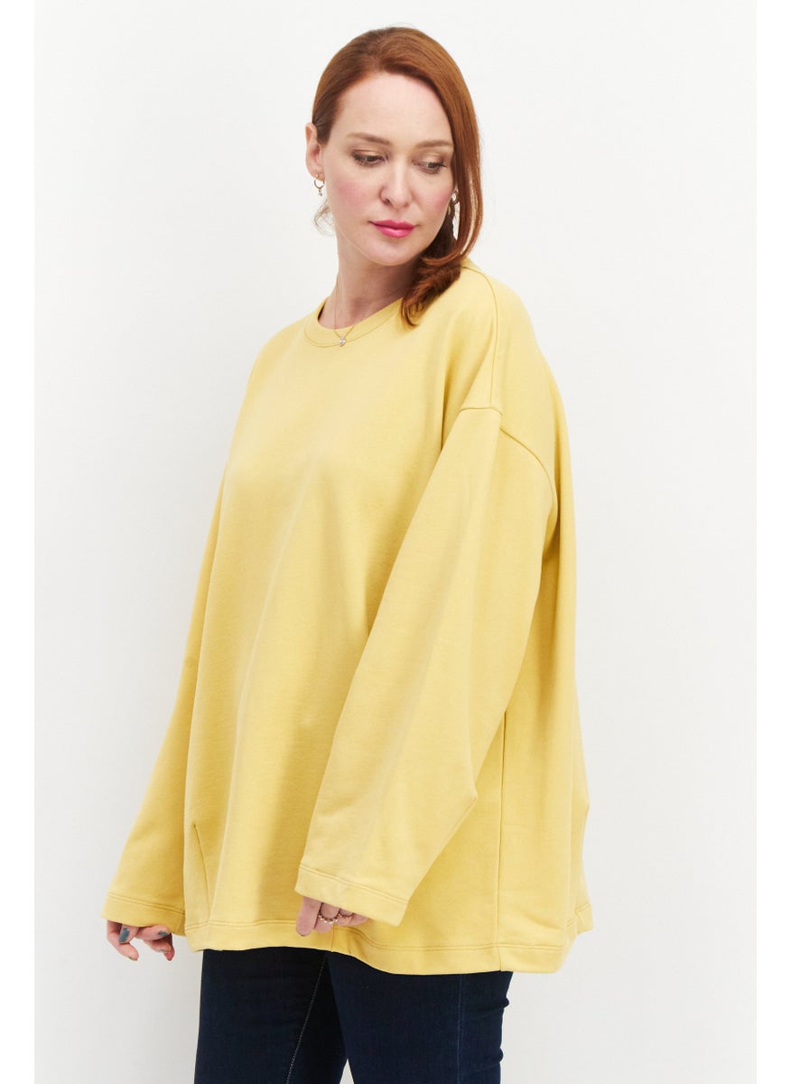 Women Round Neck Long Sleeve Sweatshirt, Yellow