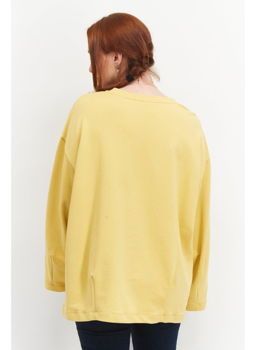 Women Round Neck Long Sleeve Sweatshirt, Yellow