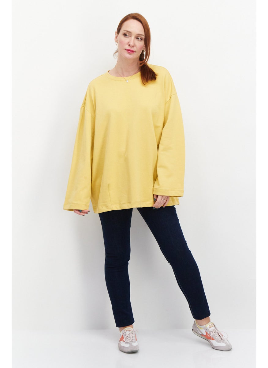 Women Round Neck Long Sleeve Sweatshirt, Yellow