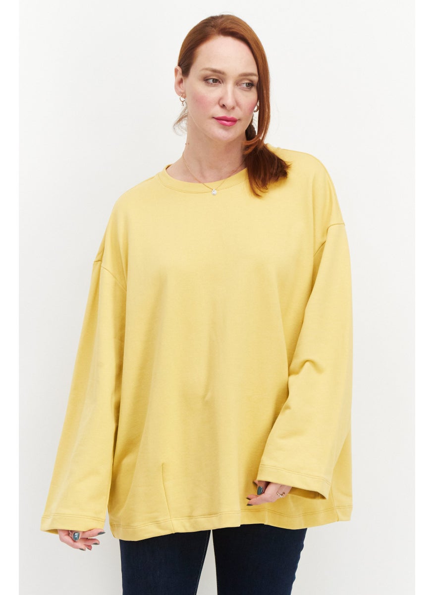 Women Round Neck Long Sleeve Sweatshirt, Yellow