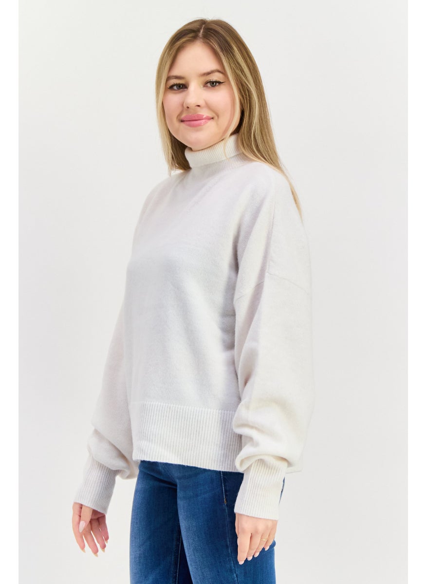 Women Turtle Neck Solid Sweater, White