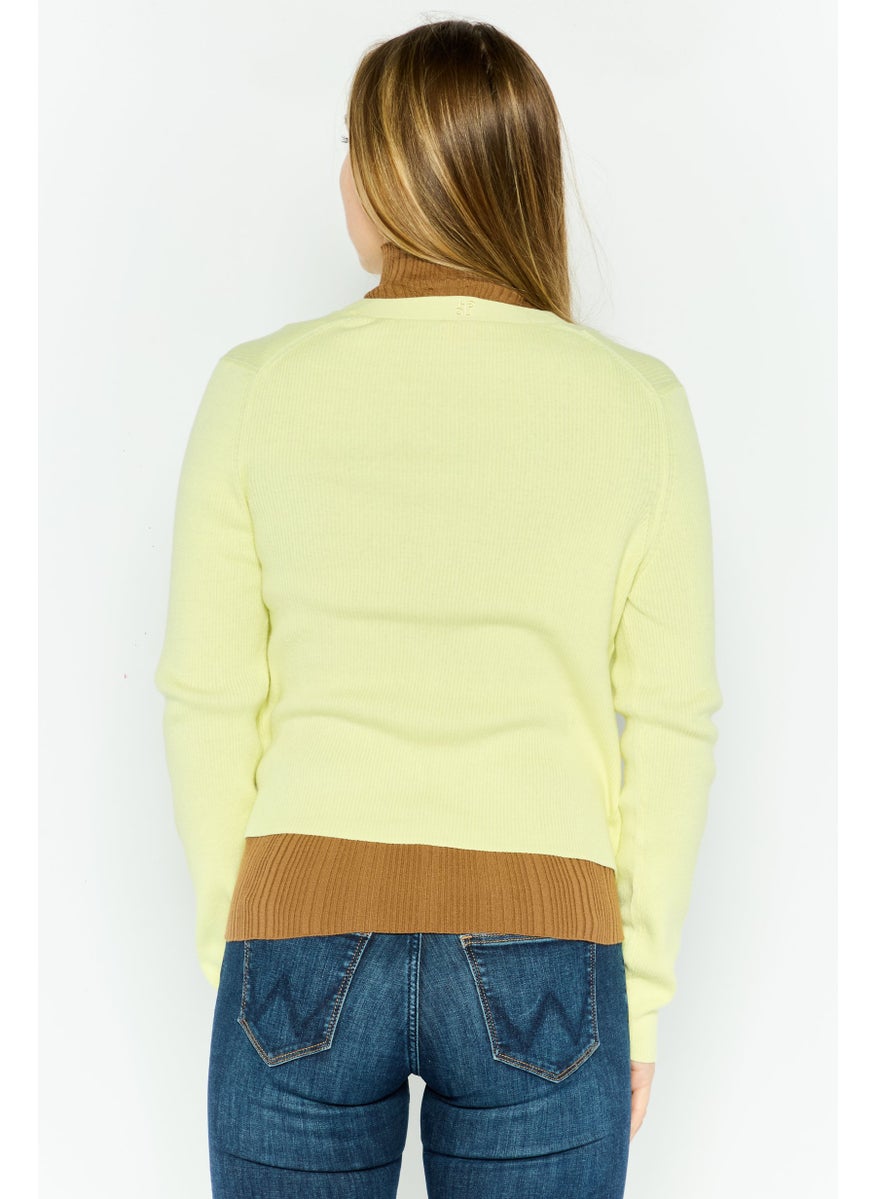 Women V-Neck Knitted Long Sleeves Cardigan, Yellow