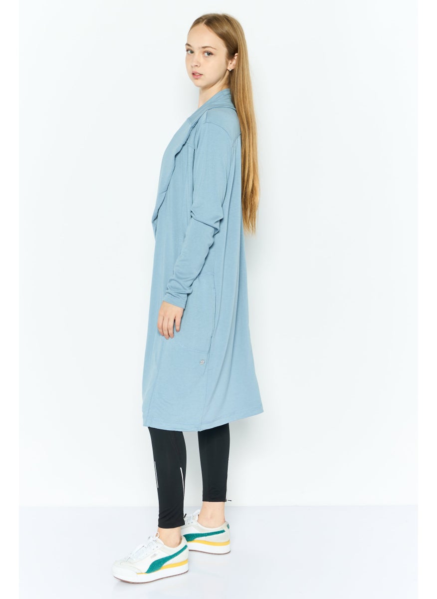 Women Hood Neck Brand Logo Cardigan, Blue