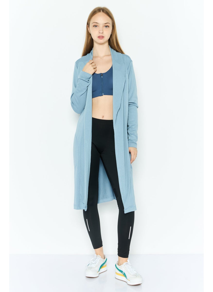 Women Hood Neck Brand Logo Cardigan, Blue