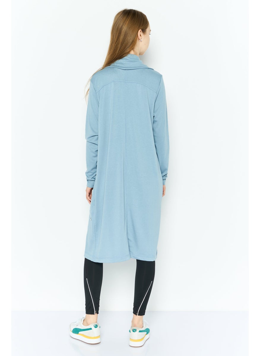 Women Hood Neck Brand Logo Cardigan, Blue