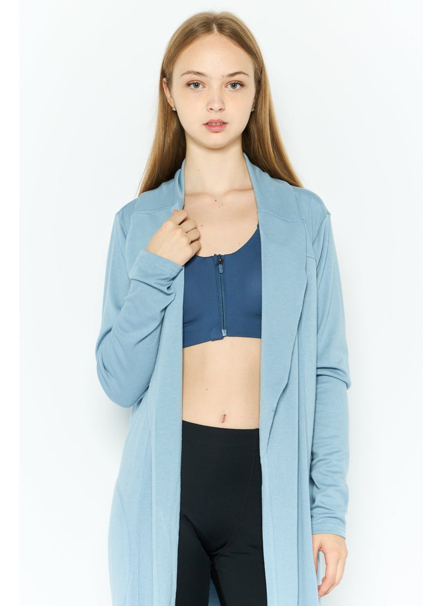 Women Hood Neck Brand Logo Cardigan, Blue