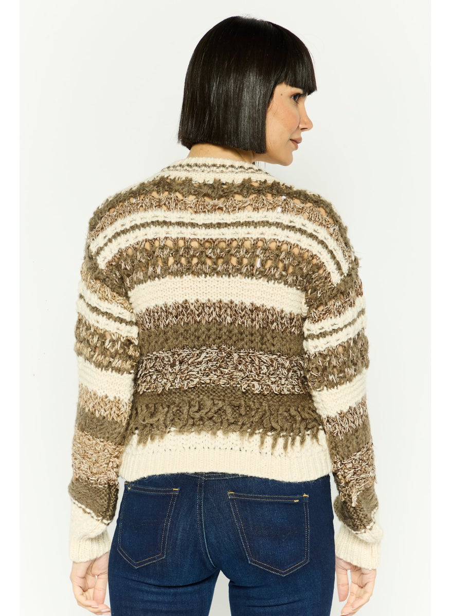 Women Round Neck Knitted Sweater, Off White