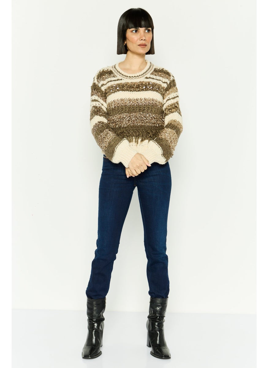 Women Round Neck Knitted Sweater, Off White