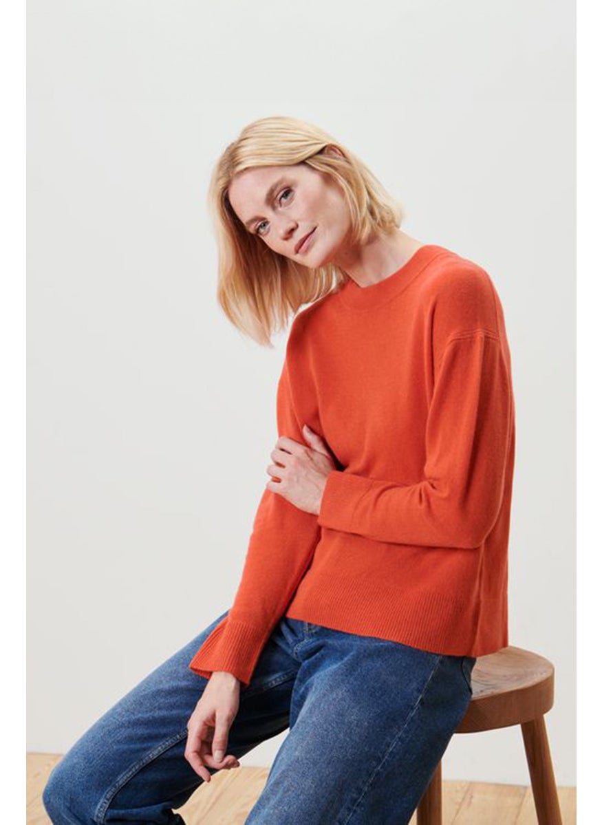 Women Crew Neck Cable Knit Long Sleeve Sweater, Orange
