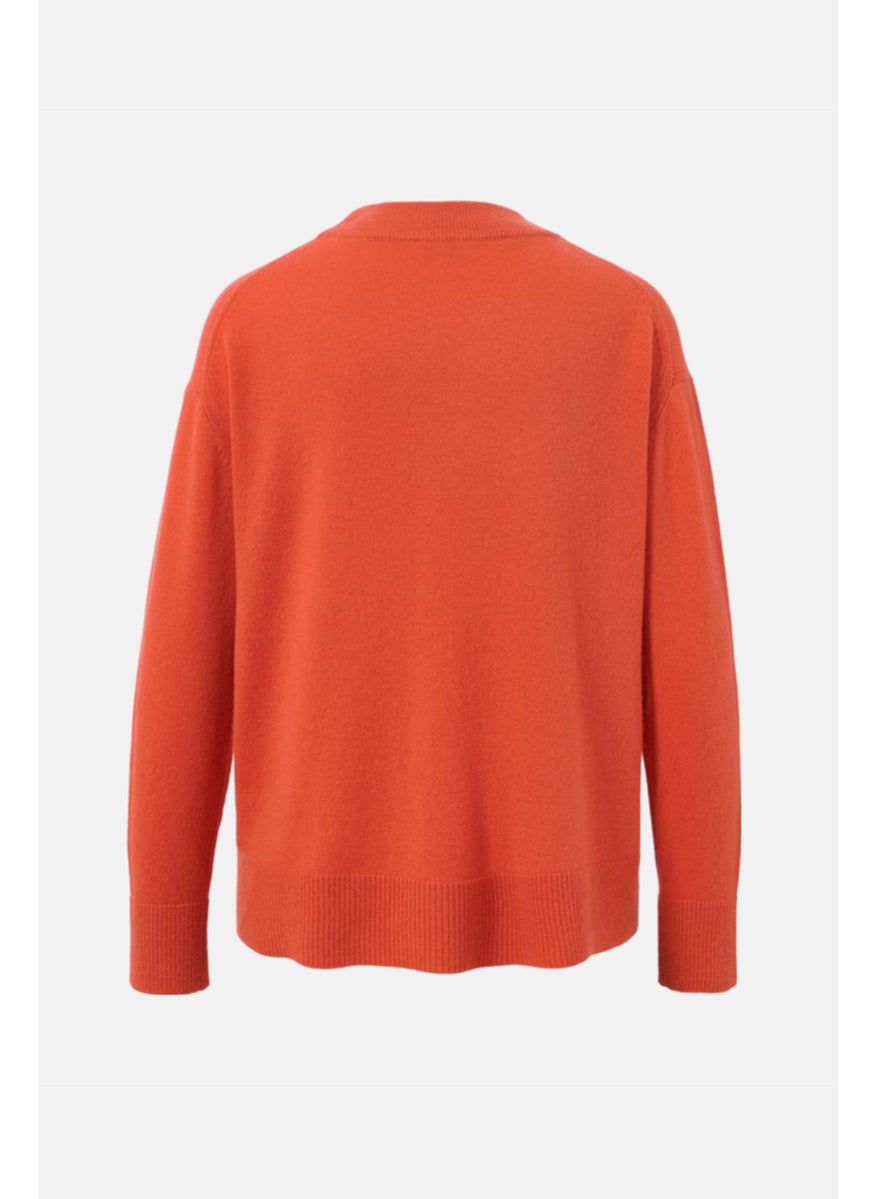 Women Crew Neck Cable Knit Long Sleeve Sweater, Orange
