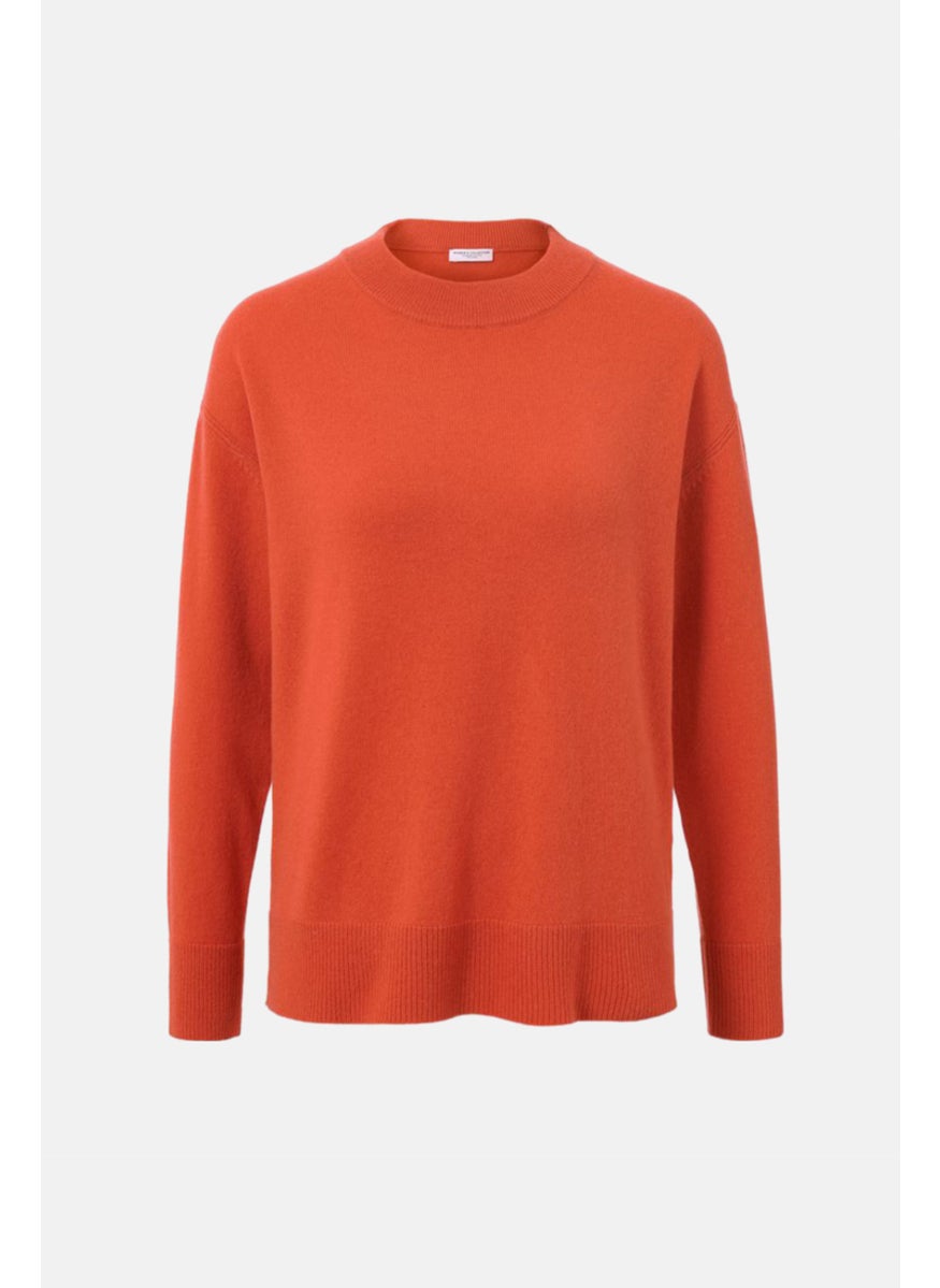 Women Crew Neck Cable Knit Long Sleeve Sweater, Orange