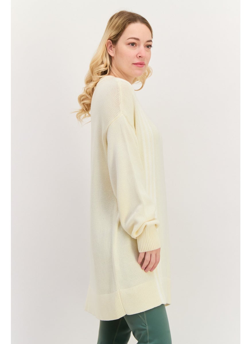 Women Sportswear Fit Long Sleeves Outdoor Sweater, Cream