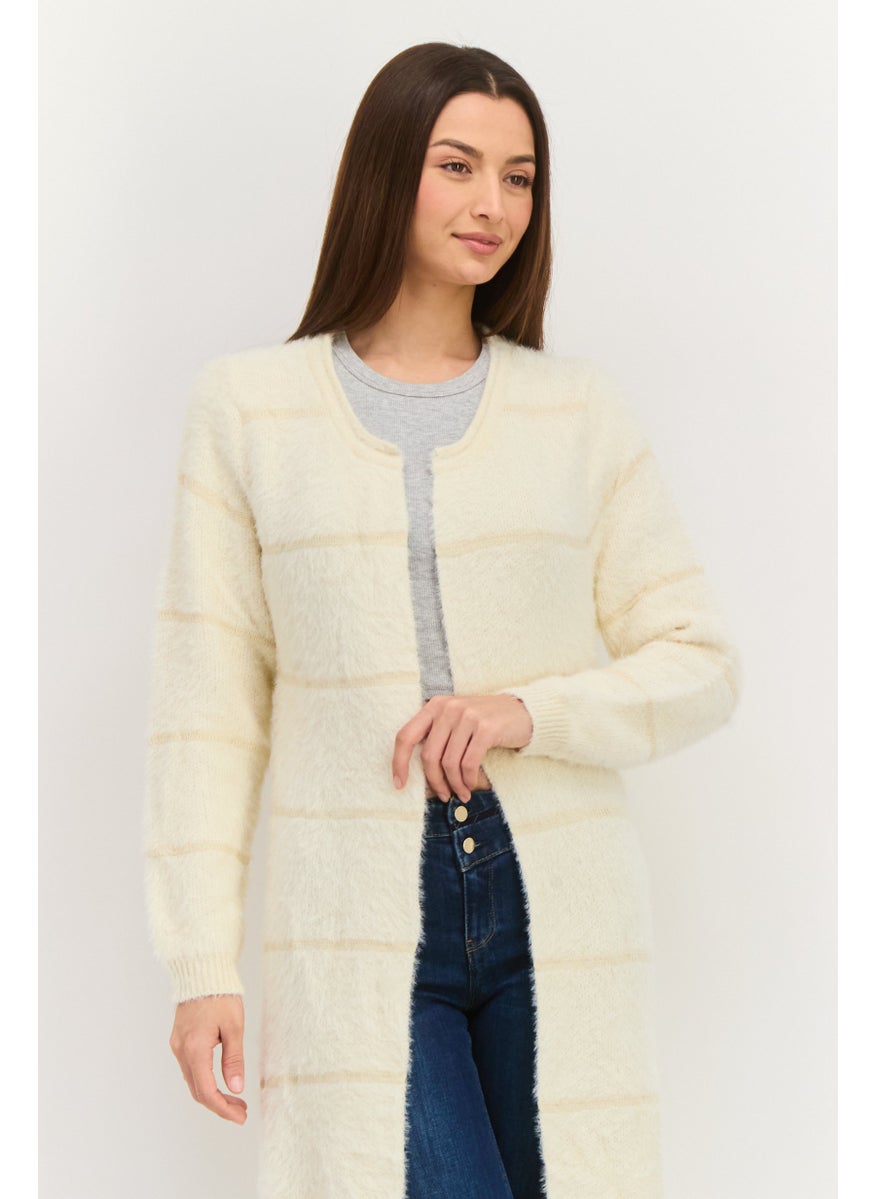 Women Textured Open Front Cardigan, Off White
