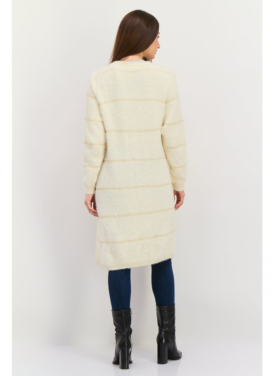 Women Textured Open Front Cardigan, Off White