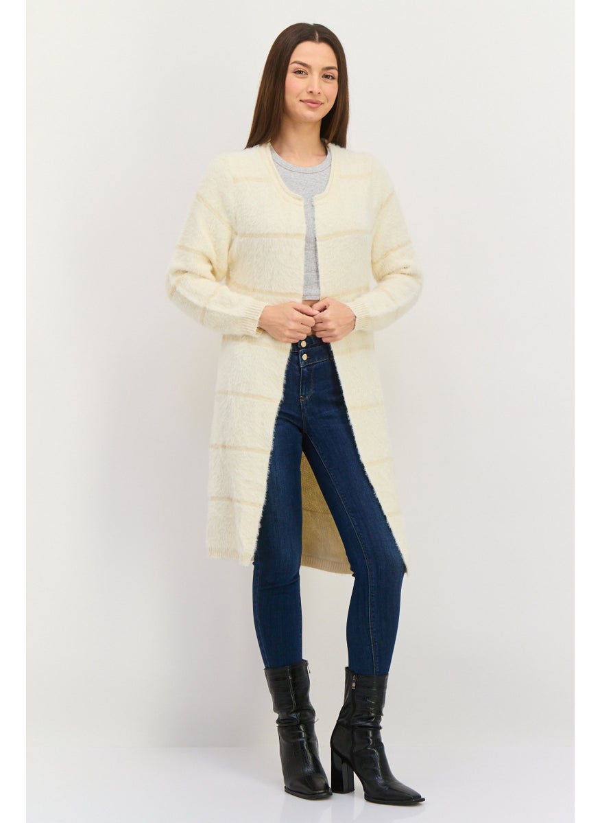 Women Textured Open Front Cardigan, Off White