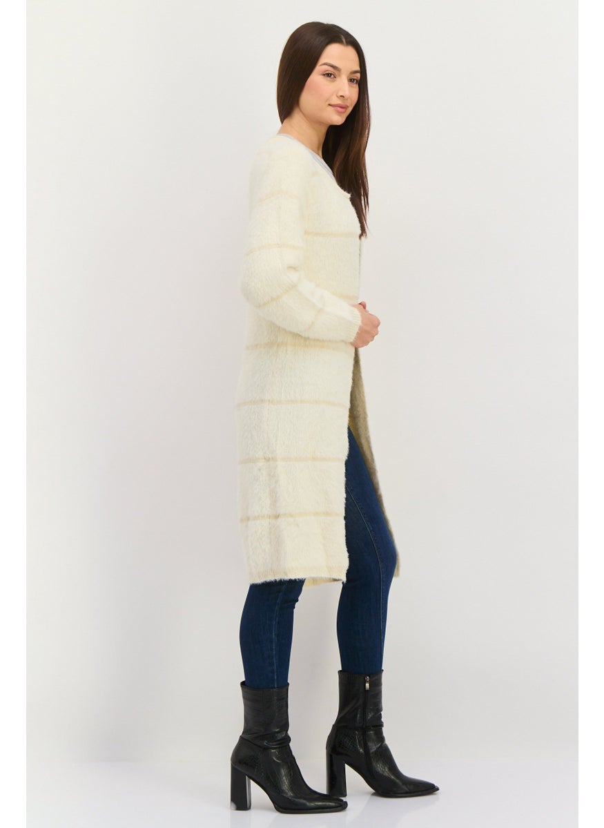 Women Textured Open Front Cardigan, Off White