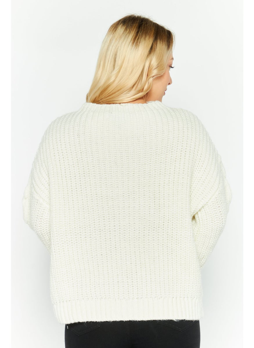 Women Hight Neck Textured Sweater, White