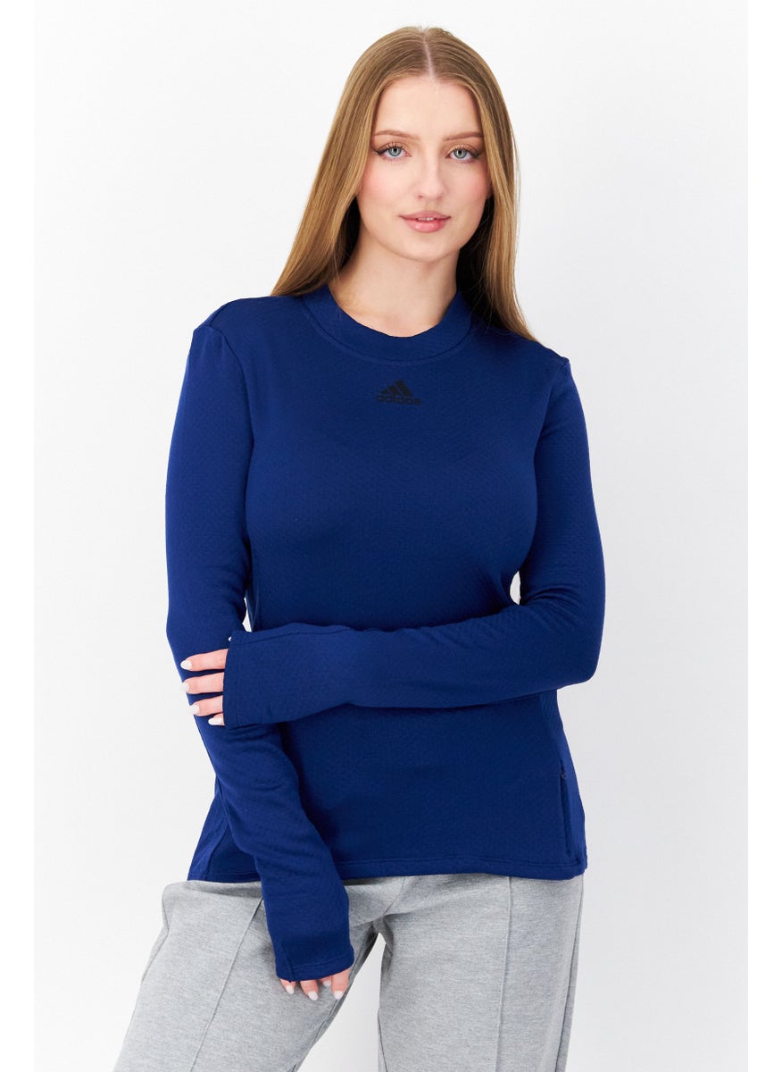 Women Sportswear Fit Long Sleeve Training Sweater, Dark Blue