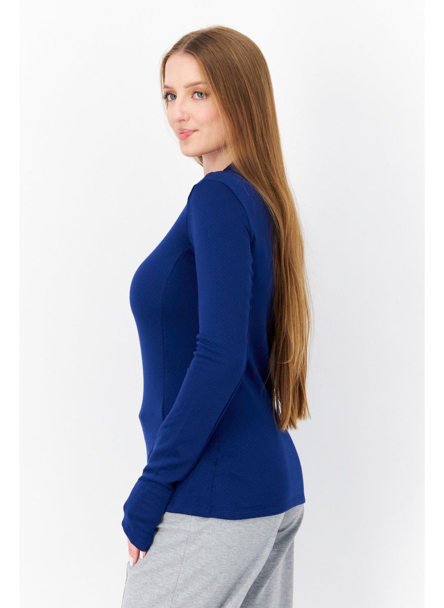 Women Sportswear Fit Long Sleeve Training Sweater, Dark Blue