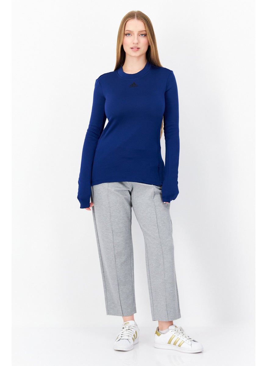 Women Sportswear Fit Long Sleeve Training Sweater, Dark Blue