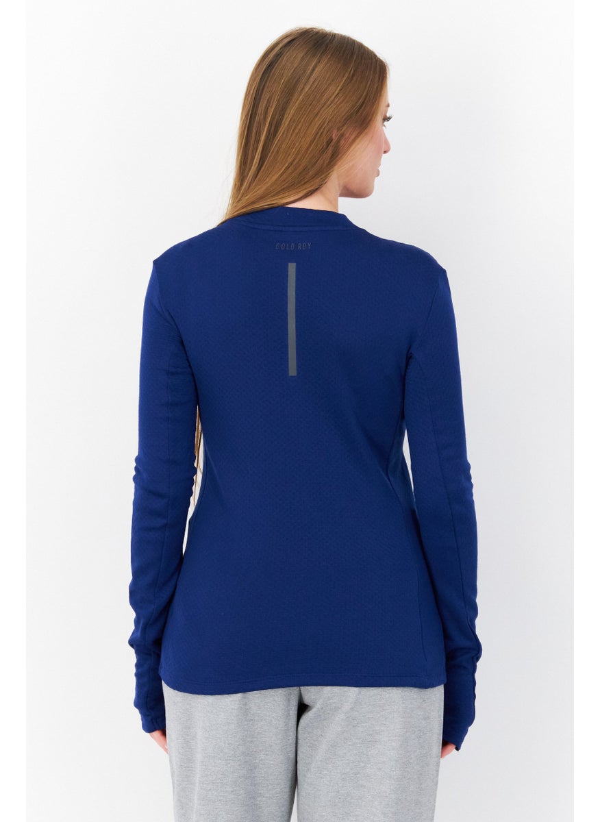 Women Sportswear Fit Long Sleeve Training Sweater, Dark Blue