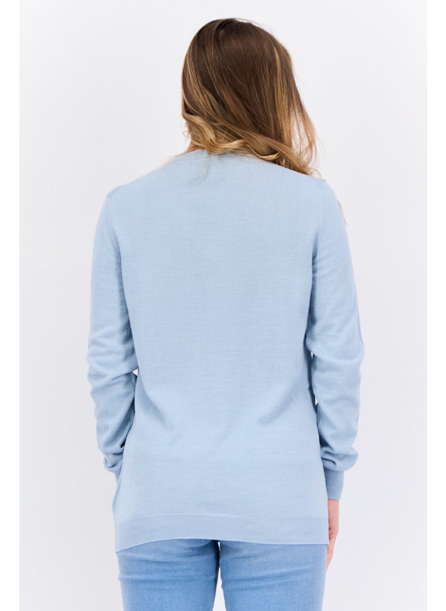 Women V-Neck Brand Logo Sweater, Club Blue