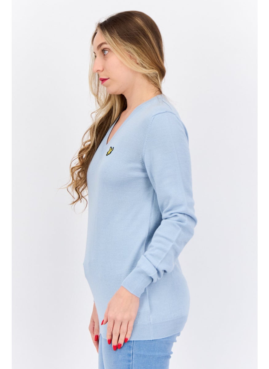 Women V-Neck Brand Logo Sweater, Club Blue