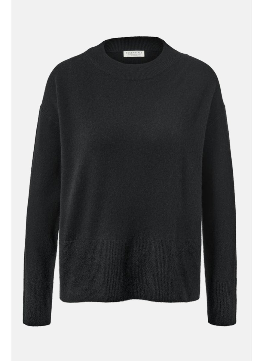 Women High Neck Long Sleeve Textured Sweater, Black