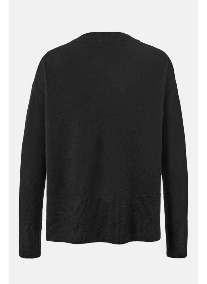 Women High Neck Long Sleeve Textured Sweater, Black
