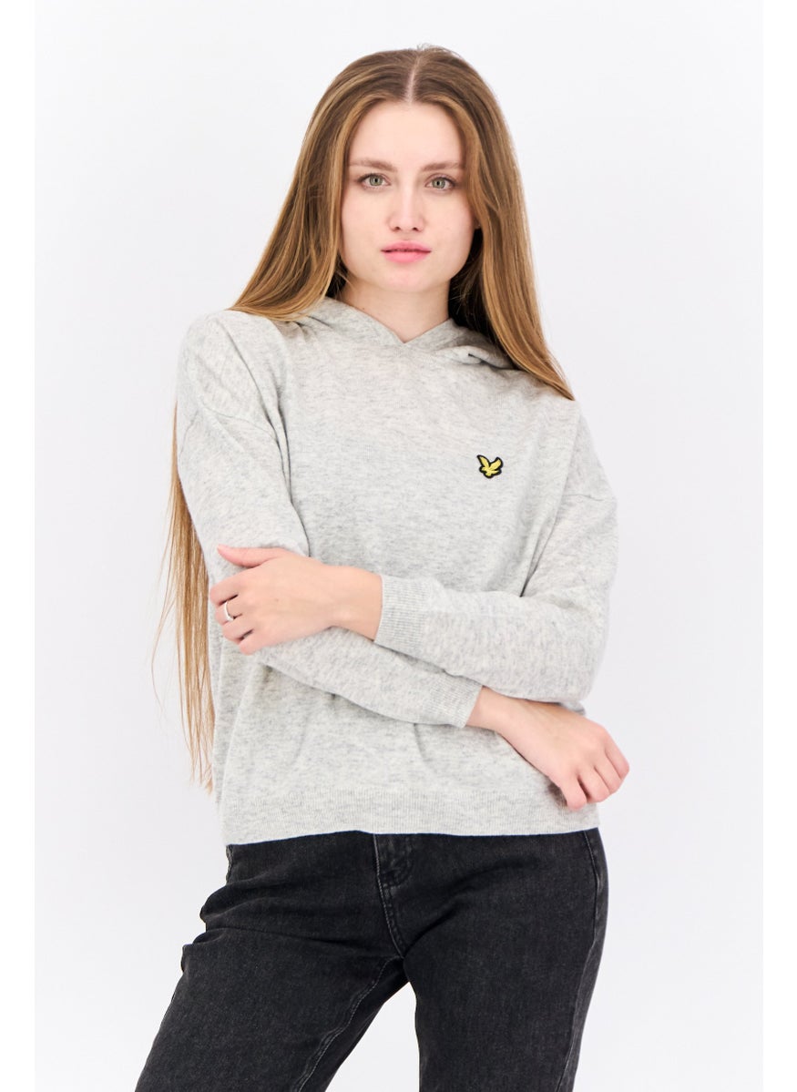 Women Hooded Long Sleeve Heather Sweaters, Grey Heather