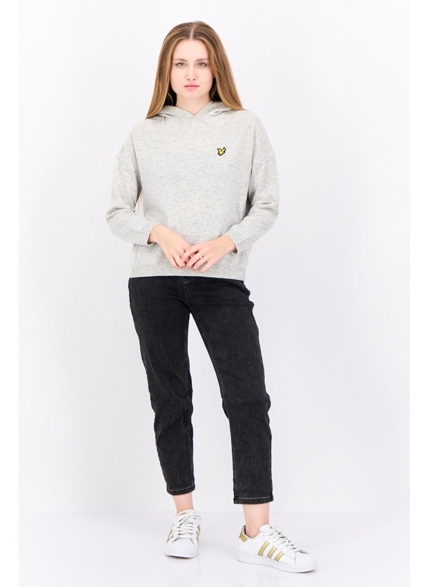 Women Hooded Long Sleeve Heather Sweaters, Grey Heather