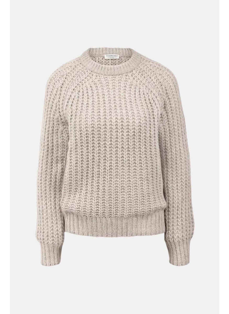 Women Crew Neck Knitted Sweater, Taupe