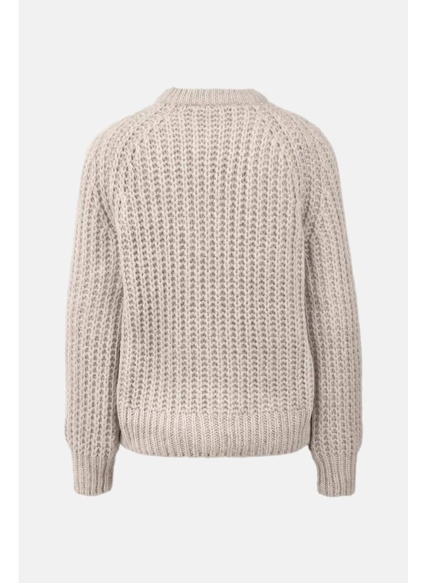 Women Crew Neck Knitted Sweater, Taupe