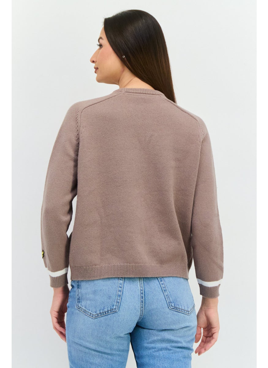 Women Crew Neck Brand Logo Sweater, Taupe