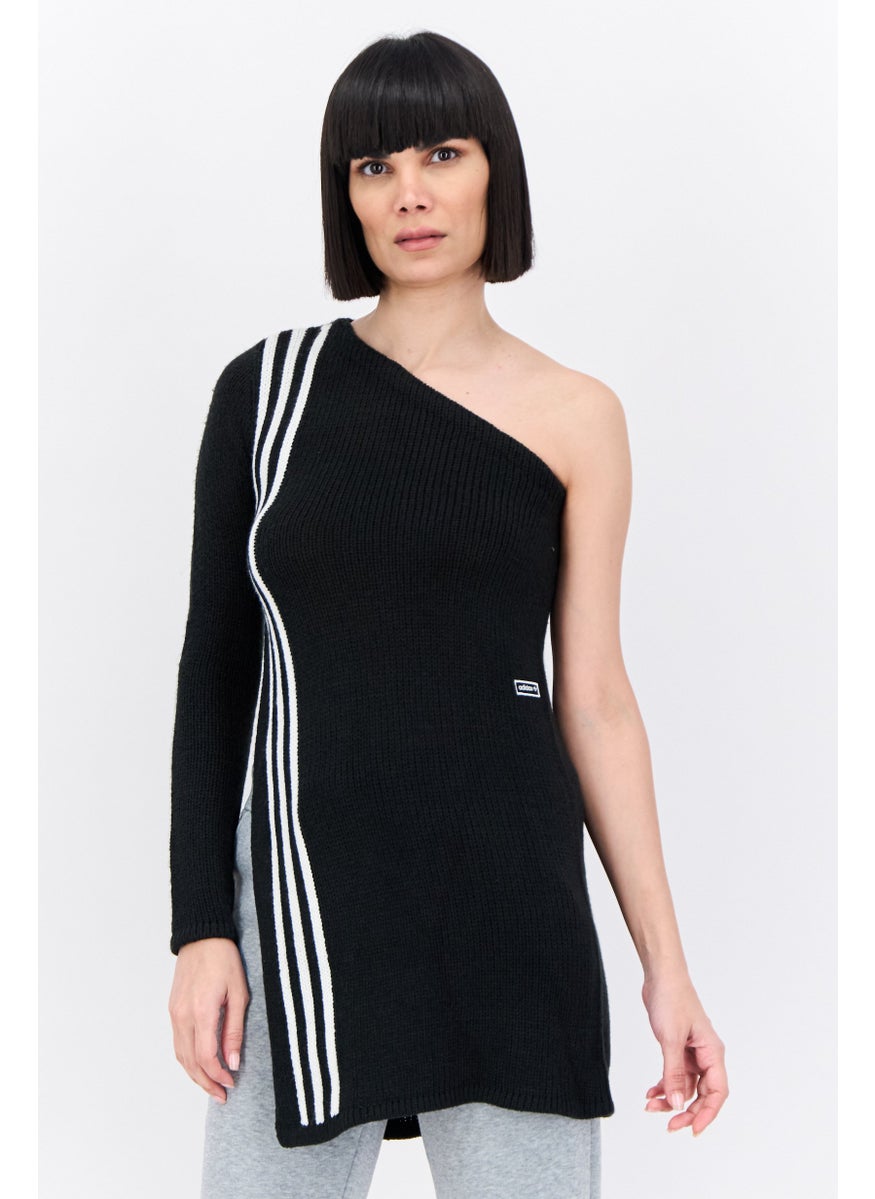 Women Sportwear Fit One Shoulder Outdoor Sweater, Black