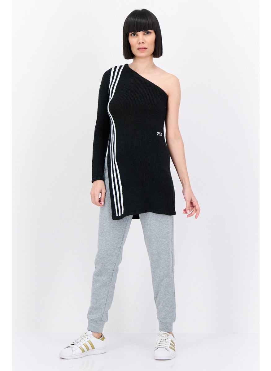 Women Sportwear Fit One Shoulder Outdoor Sweater, Black