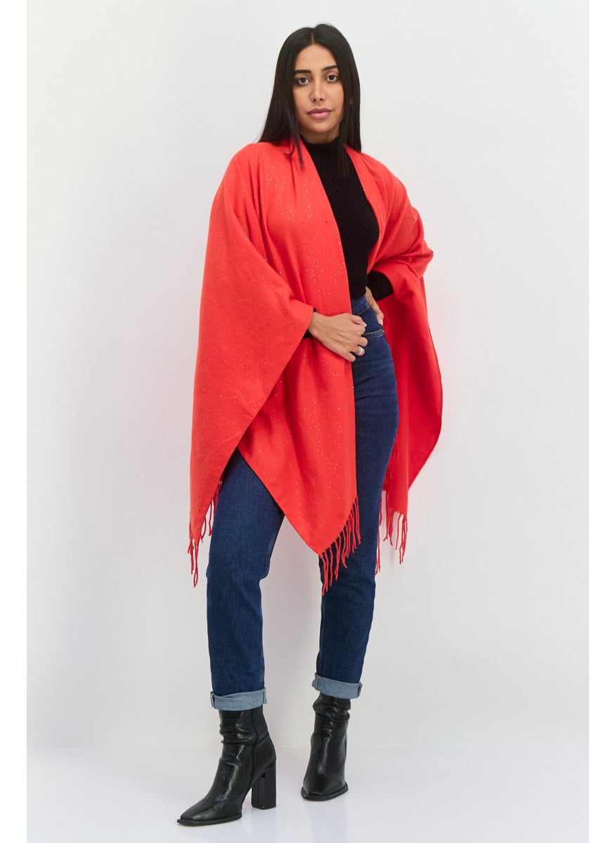 Women Metallic Ruana Poncho, Red