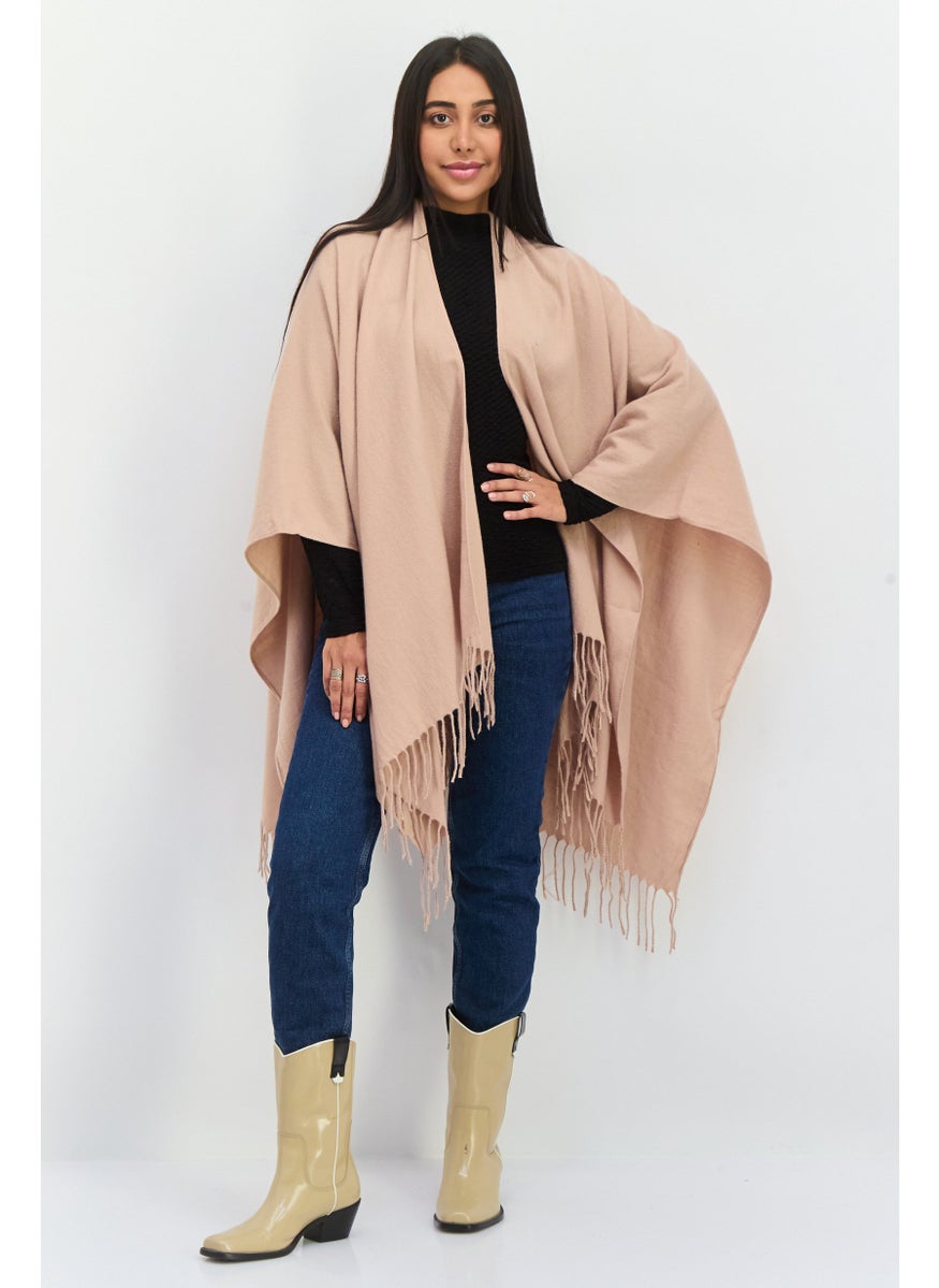 Women Plain Ruana Poncho, Tan