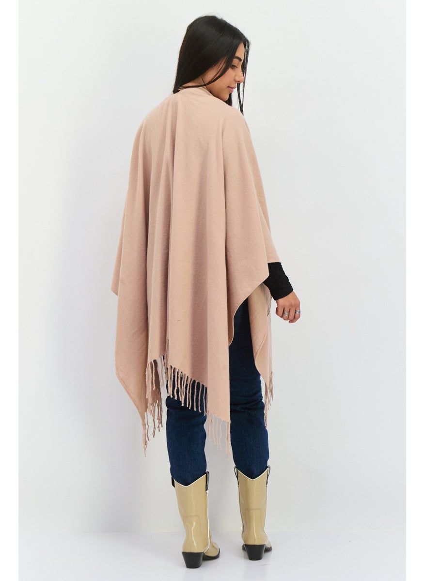 Women Plain Ruana Poncho, Tan