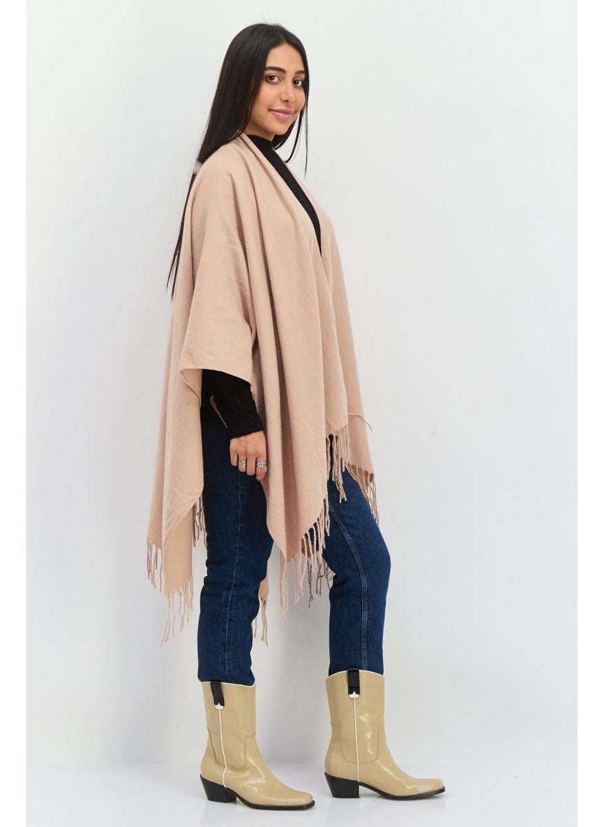 Women Plain Ruana Poncho, Tan