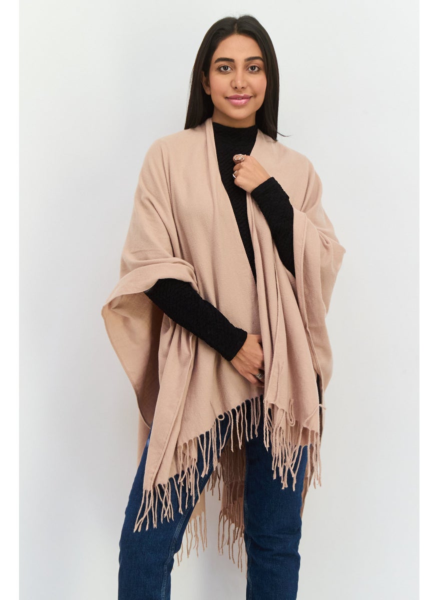 Women Plain Ruana Poncho, Tan