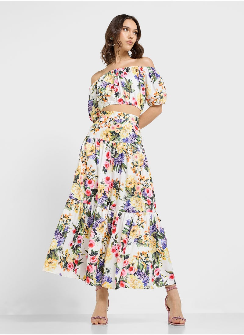 Off Shoulder Printed Top & Skirtset