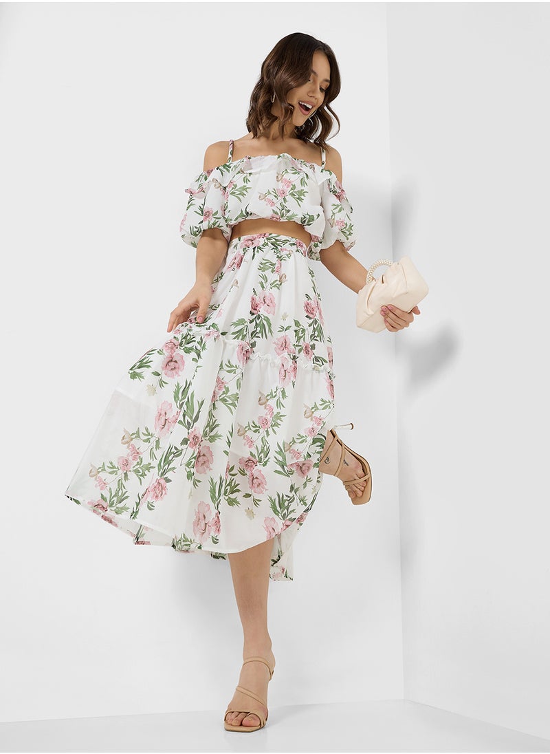 Off Shoulder Printed Top & Skirtset