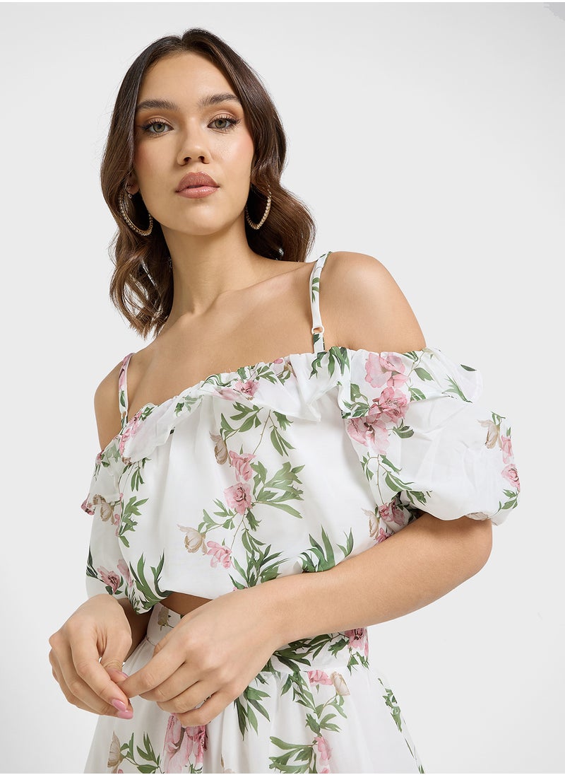 Off Shoulder Printed Top & Skirtset