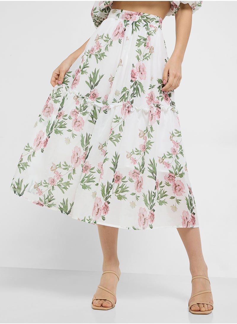 Off Shoulder Printed Top & Skirtset