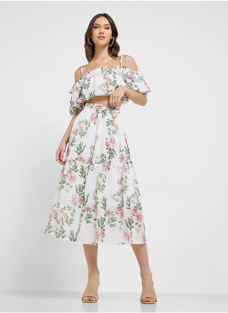 Off Shoulder Printed Top & Skirtset