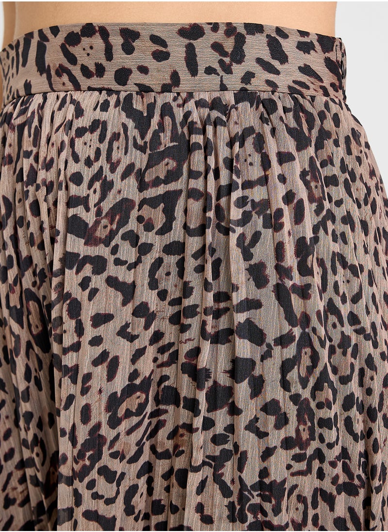Leopard Print Pleated Maxi Skirt