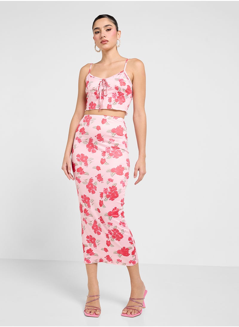 Cami Floral Mesh Crop Top & Maxi Skirt Co-Ord Set